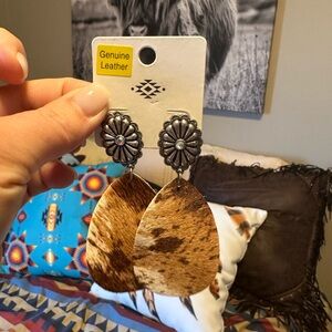 Genuine Leather Brown and Silver Earrings